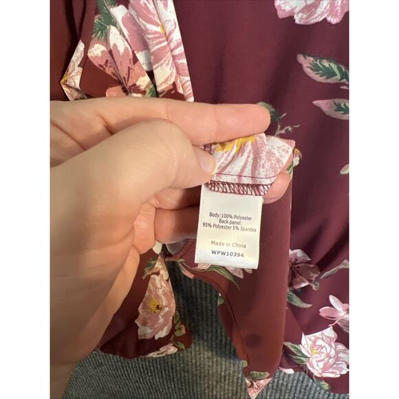 41 Hawthorn Womens Blouse Plus Size 2X Burgundy Floral Button Front Boho Office - Picture 7 of 10